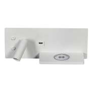 ETH Nighty Left - applique murale avec double interrupteur et charge USB et sans fil - 30 x 3 x 12 cm - LED 7W inclus - blanc