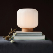 Nordlux Milford 20 - lampe à poser - Ø 20 x 21,7 cm - blanc opale et brun naturel