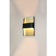 Artdelight Dallas - applique murale - 16 x 7,8 x 24 cm - 2 x 8W LED dimmable inclus - IP65 - noir et or mat