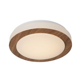 Lucide Dimy - plafonnier - Ø 28 cm - 3-step-dim 12W LED incl. - IP21 - bois et opale