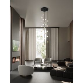Nova Luce Alcinoe - lampe suspendue - Ø 38 x 200 cm - 64W dimmable LED inclus - noir mat et or