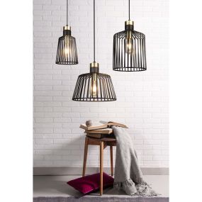 Searchlight Bird Cage - lampe suspendue - Ø 16 x 150 cm - noir mat