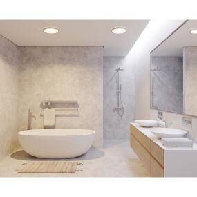 Nordlux Oja - plafonnier de salle de bains - Ø 43 x 2,5 cm - 3 niveaux Moodmaker Fonction SceneSelect (3000K-4000K) - 19W LED inclus - IP54 - chrome