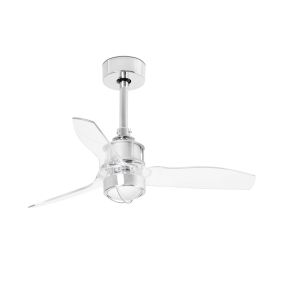 Faro Just Fan XS - ventilateur de plafond avec lumière et télécommande - Ø 81 cm - 17W LED inclus - chrome et transparent