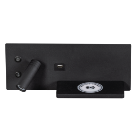 ETH Nighty Left - applique murale avec double interrupteur et chargeur USB et sans fil - 30 x 12 cm - 7W LED inclus - noir