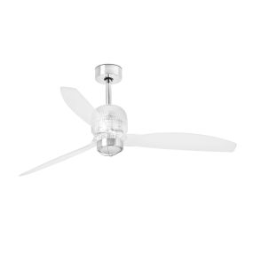 Faro Deco Fan - ventilateur de plafond avec lumière et télécommande - Ø 128 cm - 17W LED inclus - chrome et transparent