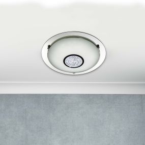 Searchlight Bathroom - plafonnier de salle de bains - Ø 42 x 9 cm - 18W LED inclus - IP44 - chrome