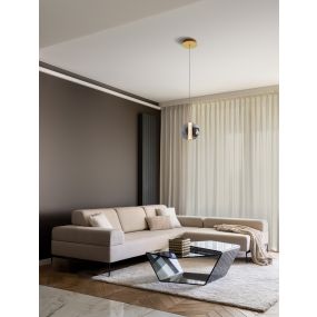 Nova Luce Navi - lampe suspendue - Ø 22 x 200 cm - 8W LED inclus - laiton doré et gris fumée