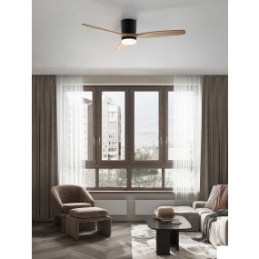 Nova Luce Aloa - ventilateur de plafond avec lumière et télécommande - Ø 132 x 27,5 cm - 18W LED inclus - noir sablé et bois naturel