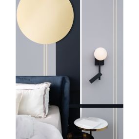 Nova Luce Joline - applique murale avec interrupteur - 14 x 10 x 26 cm - 5W + 3W LED inclus - noir sable et blanc opale