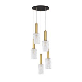 Nova Luce Certa - lampe suspendue - Ø 35 x 150 cm - verre transparent, laiton doré et noir