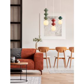 Nova Luce Clio - lampe suspendue - Ø 18 x 215 cm - rouge, blanc et verre opale