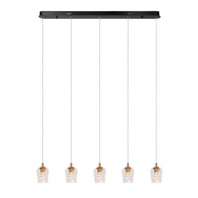 Lucide Berliane - lampe suspendue - 93 x 11 x 164,5 cm - 5 x 4W LED dimmable inclus - transparent et doré