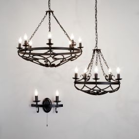 Searchlight Cartwheel III - lustre - Ø 54 x 102 cm - noir mat