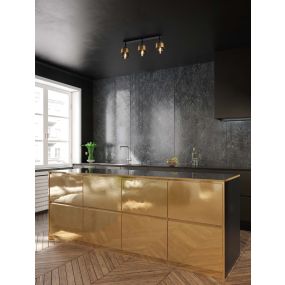 Nova Luce Sianna - plafonnier - 70 x 20 x 17 cm - verre fumé, noir sablé et laiton doré