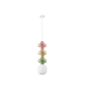 Nova Luce Clio - lampe suspendue - Ø 18 x 240 cm - rose, jaune, vert, blanc et verre opale