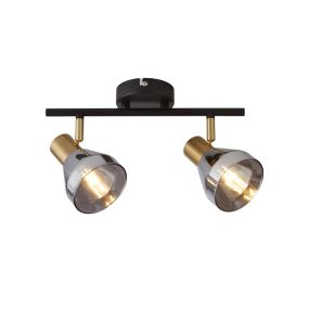 Searchlight Westminster - spot en saillie 2L - 39 x 17 x 20 cm - noir, laiton satiné et verre fumé