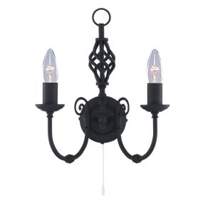 Searchlight Zanzibar - applique murale avec interrupteur à tirette - 29 x 33 cm - noir
