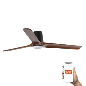Faro Heywood Tub L Tuya Smart - ventilateur de plafond avec lumière et télécommande - Ø 132 x 23,2 cm - noir mat et noyer foncé