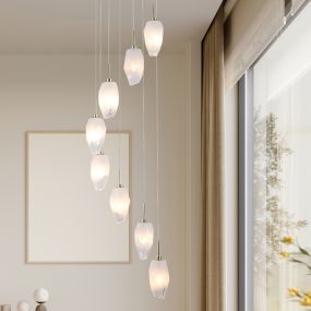 Searchlight Rocky - lampe suspendue - Ø 32 x 120 cm - laiton satiné et blanc