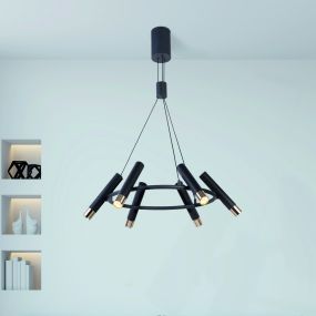 Searchlight Cylinder - lampe suspendue - Ø 70 x 130 cm - 20,4W LED dimmable inclus - noir et or