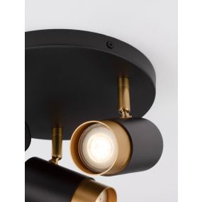 Nova Luce Pogno - spot en saillie 3L - Ø 22 x 14 cm - noir sable et or