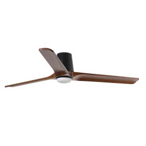 Faro Heywood Tub L - ventilateur de plafond avec lumière et télécommande - Ø 132 x 23,2 cm - noir mat et noyer foncé