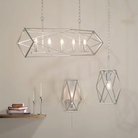 Searchlight Chassis - lampe suspendue - 25 x 25 x 95 cm - argent satiné