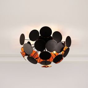 Searchlight Discus - plafonnier - Ø 52 x 27 cm - noir et or