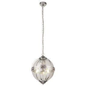 Searchlight Coronet - lampe suspendue - Ø 32 x 120 cm - chrome et transparent