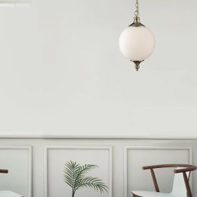 Searchlight Avalon - lampe suspendue - Ø 25 x 100 cm - blanc opale et laiton antique