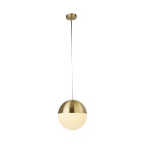 Searchlight Endor - lampe suspendue - Ø 25 x 150 cm - laiton satiné et blanc opale