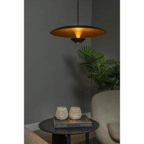 Lucide Kenneth - lampe suspendue - Ø 40 x 170 cm - 12W LED dimmable inclus - noir et or mat