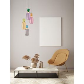 Nova Luce Pluma - lampe suspendue - Ø 42 x 150 cm - 36W LED inclus - or, jaspe brillant, violet, jaune, rose, vert clair, bleu clair et verre cyan