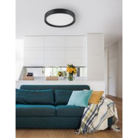Nova Luce Luton - plafonnier - Ø 55 x 8,5 cm - 47W LED inclus - noir sable et blanc mat