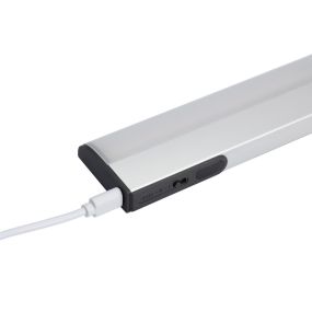 Lampe d'armoire LED intégrale avec capteur - 1,4 x 4,5 x 26,1 cm - LED 1,4W dimmable inclus - fonction wave-dimming - batterie rechargeable 5V - aluminium