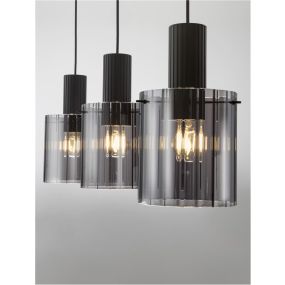 Nova Luce Mirbi - lampe suspendue - 96 x 18 x 120 cm - noir sablé et verre fumé