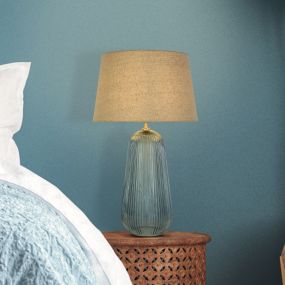 Searchlight Cameo - lampe à poser - Ø 32 x 54 cm - bleu et beige