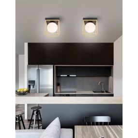 Nova Luce Juliet - plafonnier - 18,5 x 18,5 x 20 cm - laiton, blanc opale et noir