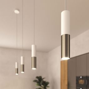 Creative Cables Double Tube - lampe suspendue 1L - Ø 12,5 x Ø 6 x 190 cm - blanc mat et titane