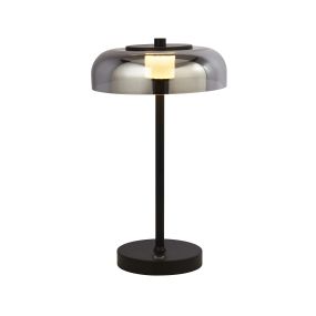 Searchlight Frisbee - lampe à poser - Ø 23 x 40 cm - 10W LED dimmable inclus - noir mat et verre fumé