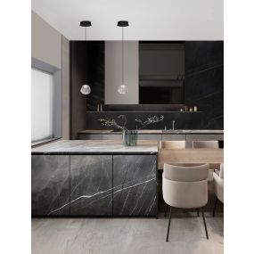 Nova Luce Ifos - lampe suspendue - Ø 10 x 180 cm - 6W LED inclus - noir sablé et métal chromé