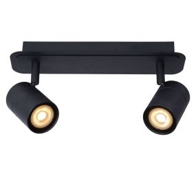 Lucide Lennert - spot en saillie 2L - 28 x 7 x 12,5 cm - 2 x 5W LED dimmable inclus - IP44 - noir