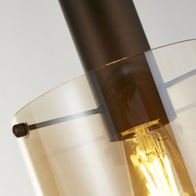 Searchlight Sweden - lampe suspendue - Ø 22 x 120 cm - moka et ambre