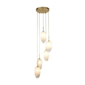 Searchlight Rocky - lampe suspendue - Ø 32 x 120 cm - laiton satiné et blanc