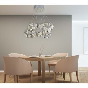 Searchlight Optica - lampe suspendue - Ø 55 x 150 cm - 48W LED dimmable inclus - chrome