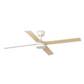 Faro Rudder L 4 - ventilateur de plafond avec lumière et télécommande - Ø 132 x 27,6 cm - blanc mat et frêne