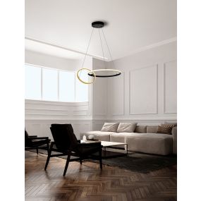 Nova Luce Imar - lampe suspendue - Ø 63 x 150 cm - 36W dimmable LED inclus - noir sablé et or