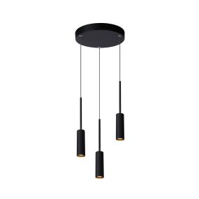 Lucide Tubule - lampe suspendue - Ø 26 x 169 cm - 3 x 7W LED inclus - noir