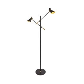 Searchlight Diablo - lampadaire - 168 cm - 2 x 4W LED inclus - noir mat et or métallique